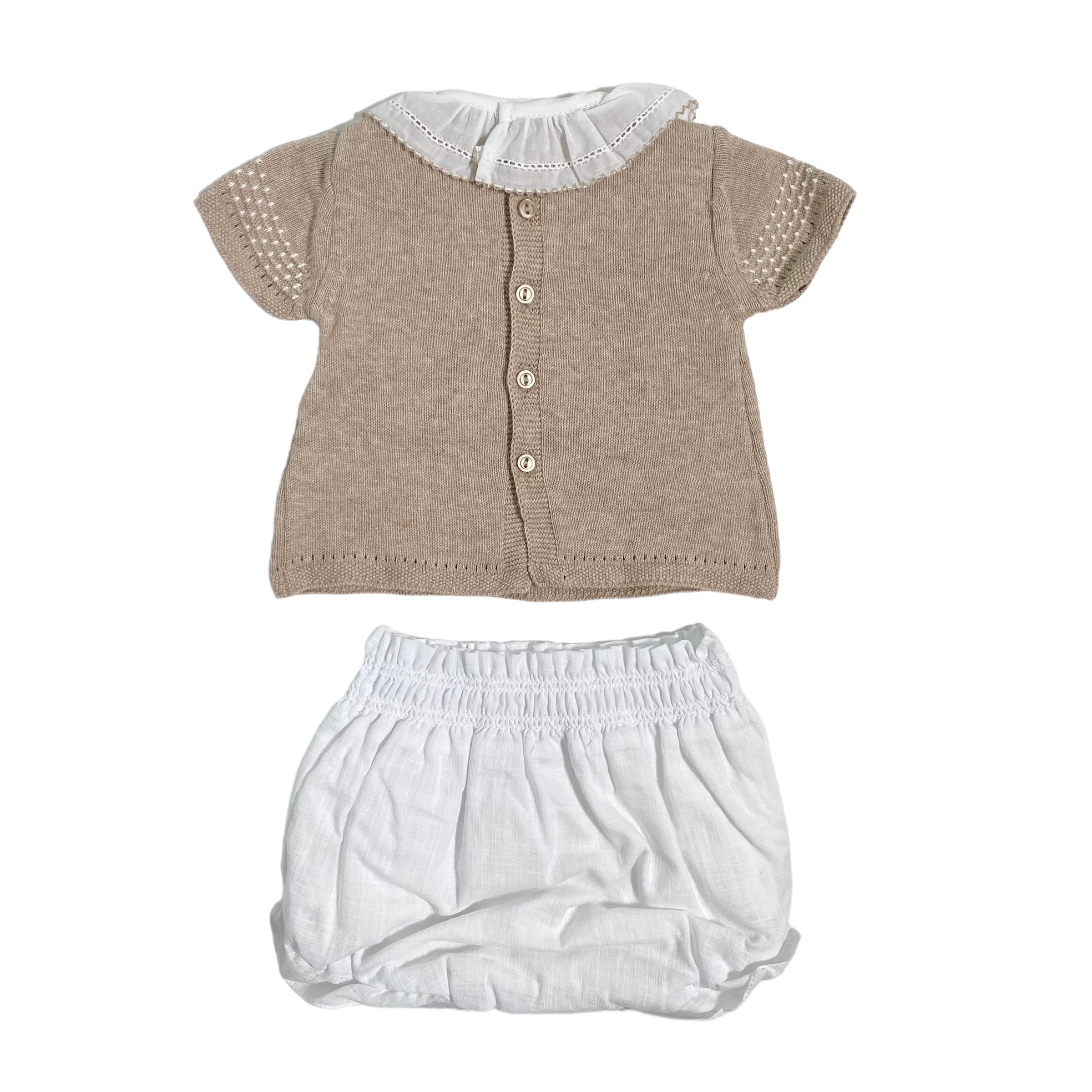 Completo Con Culotte In Lino E Filo Di Cotone Beige Neonata DR KID DK182 - DR KID - Luxury Kids