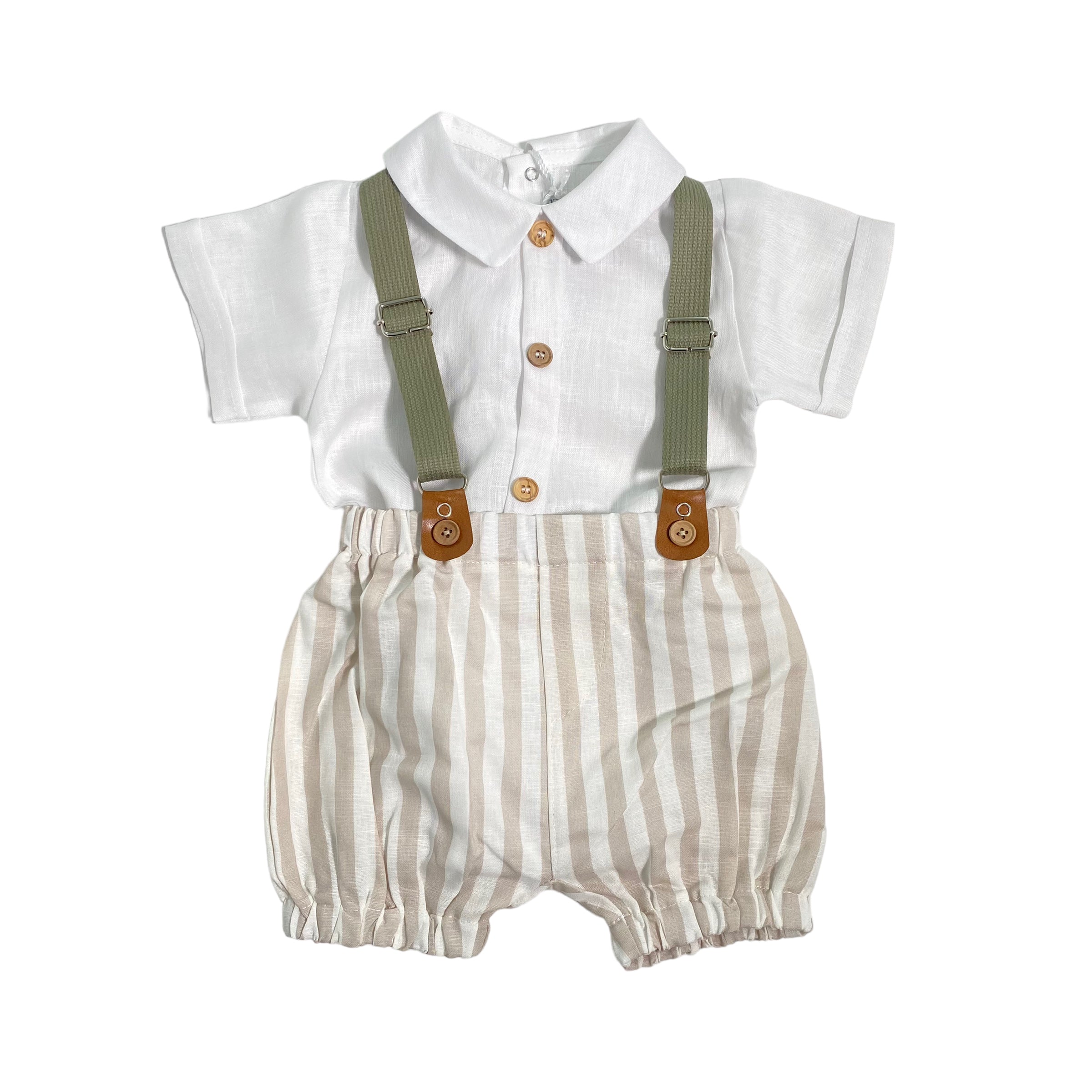 Completo In Lino Con Salopette E Camicia Neonato LA SARTORIA DEI PICCOLI LPB301 - LA SARTORIA DEI PICCOLI - Luxury Kids