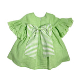 Abito Mezza Manica In Lino Con Balze E Fiocco Bambina LA SARTORIA DEI PICCOLI L333