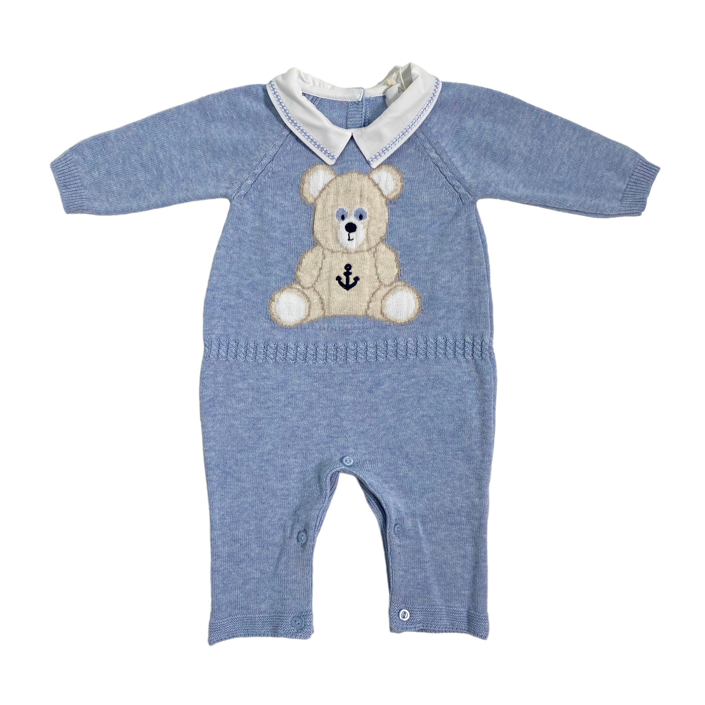 Tutina Intera In Filo Di Cotone Con Orso Neonato A&J A&J124 - A&J - Luxury Kids