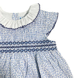 Abito Smanicato In Cotone Con Punto Smok Neonata SARDON LA473 - SARDON - Luxury Kids