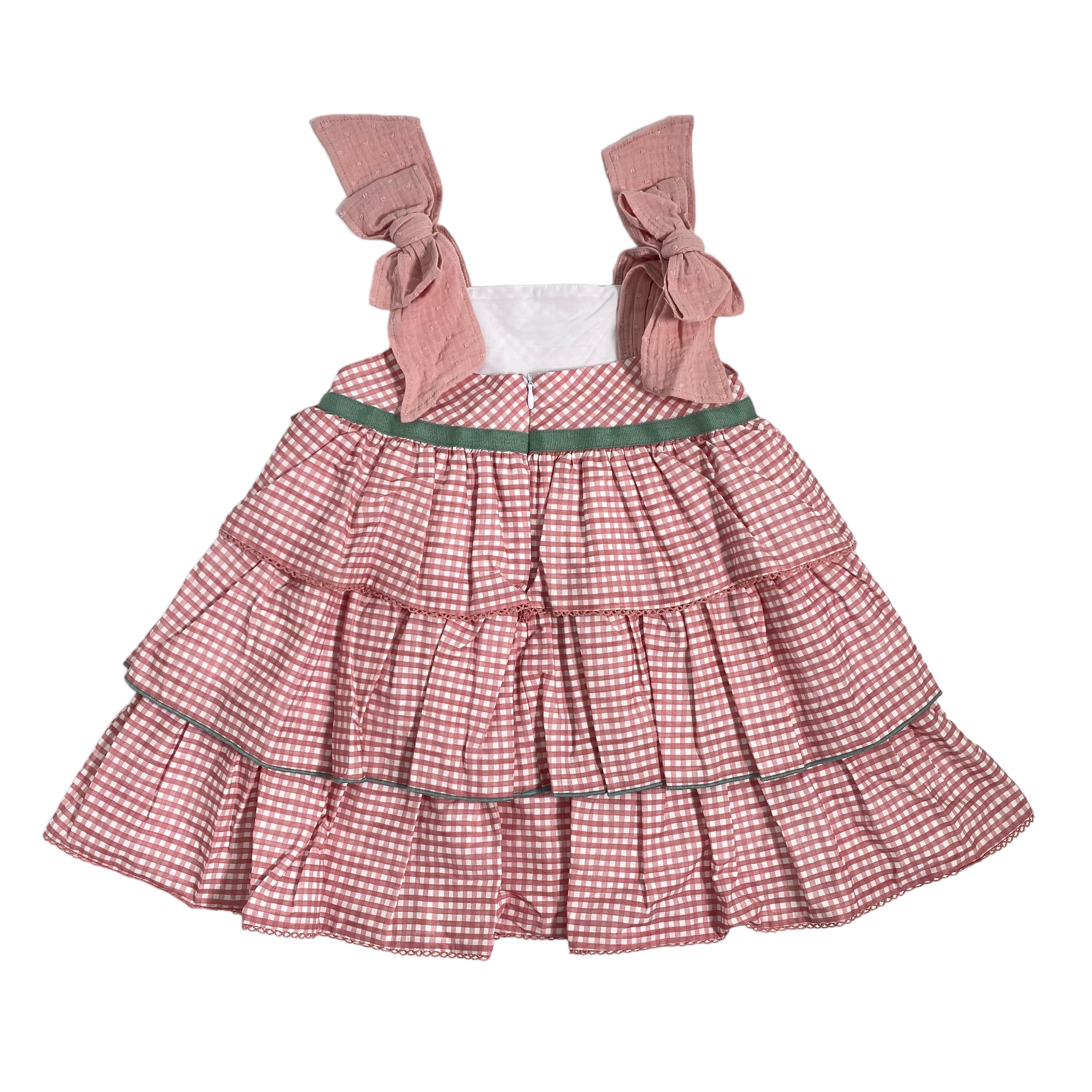 Abito Con Bretelline In Vichy Rosa Antico Bambina YOEDU 0516 - YOEDU - Luxury Kids