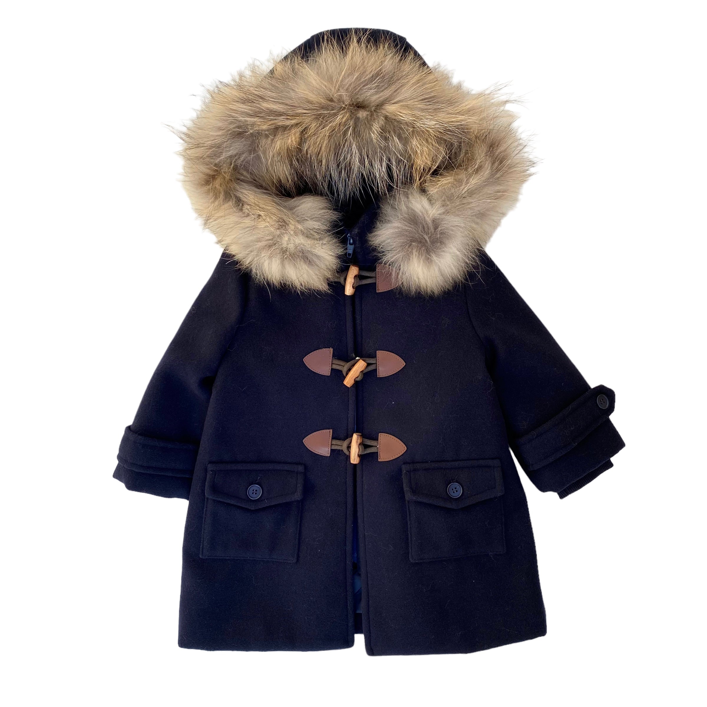 Cappotto Lungo con Cappuccio Elegante Chic Blu Bambino BUFI B1509 - BUFI - LuxuryKids