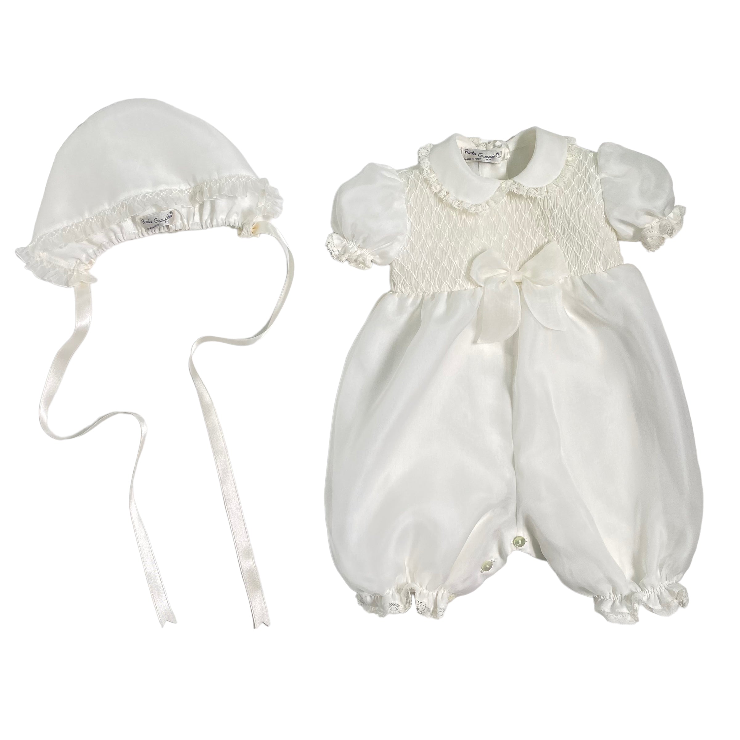 Pagliaccetto Battesimale In Organdis Di Seta Avorio Neonata PICCOLA GIUGGIOLA PALERMO - PICCOLA GIUGGIOLA - Luxury Kids