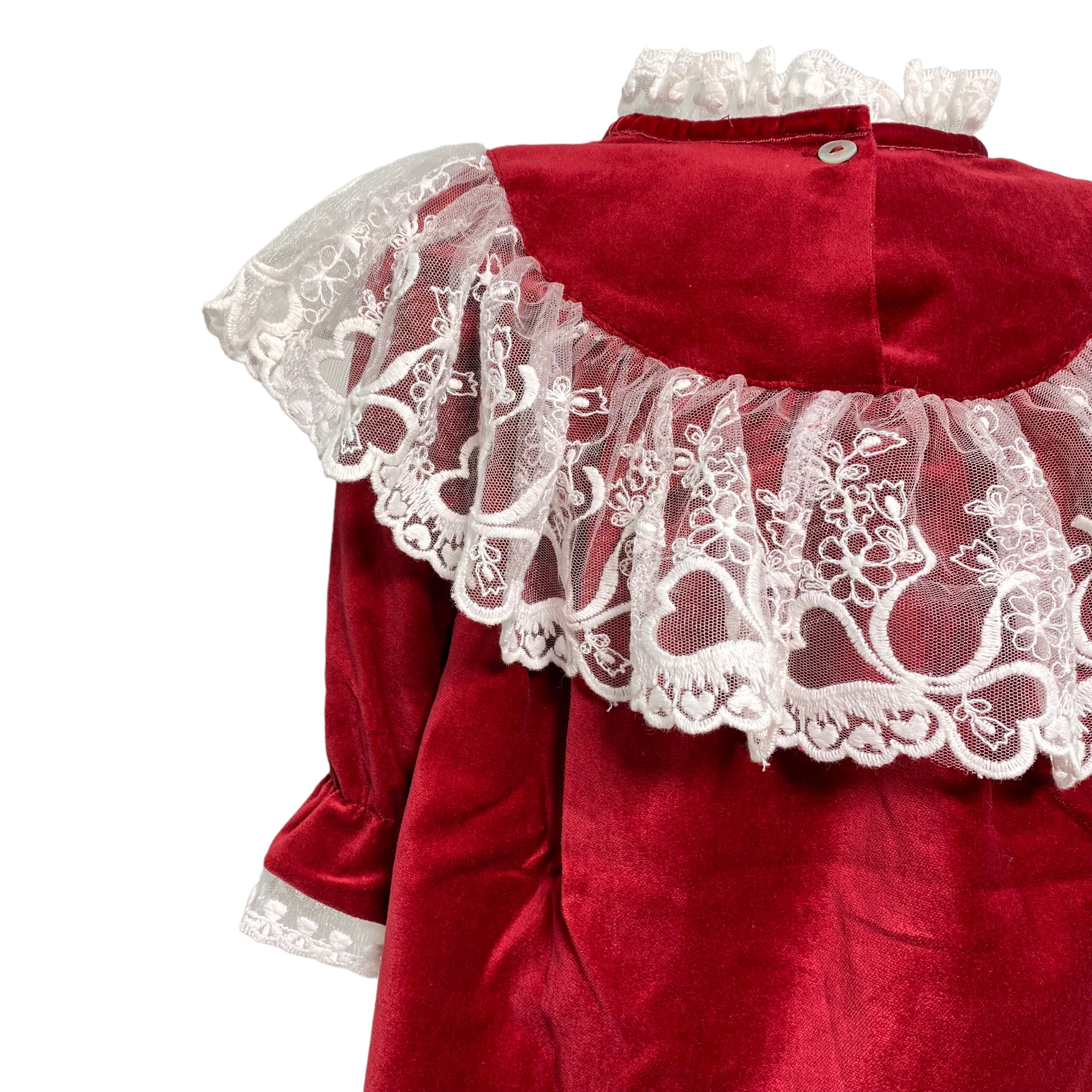 Abito Manica Lunga In Velluto Rosso Con Pizzo Bambina PHI CLOTHING 22702 - PHY CLOTHING - LuxuryKids