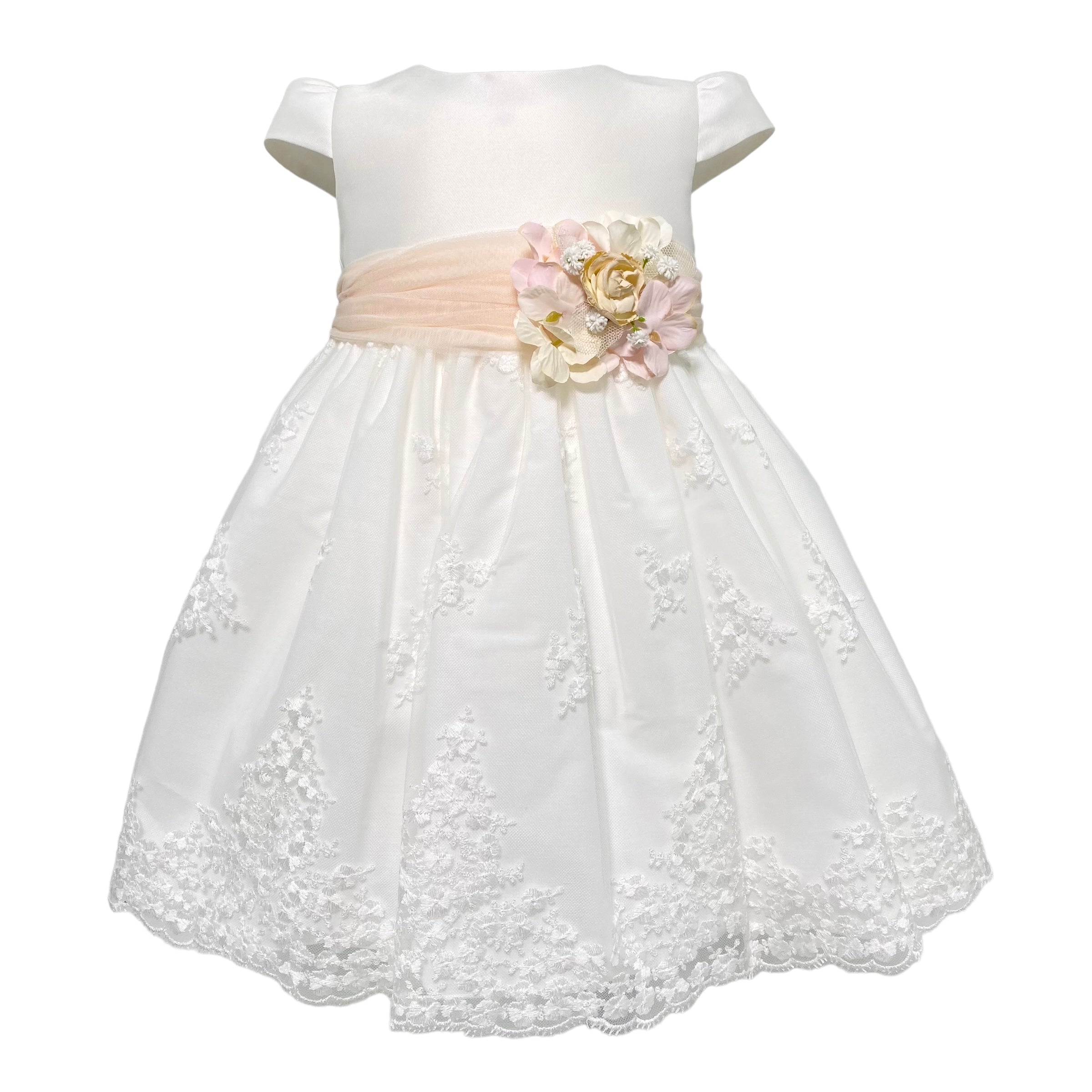 Abito Elegante Mezza Manica In Mikado E Pizzo Bianco Neonata MIMILU' 307BB - MIMILU' - Luxury Kids