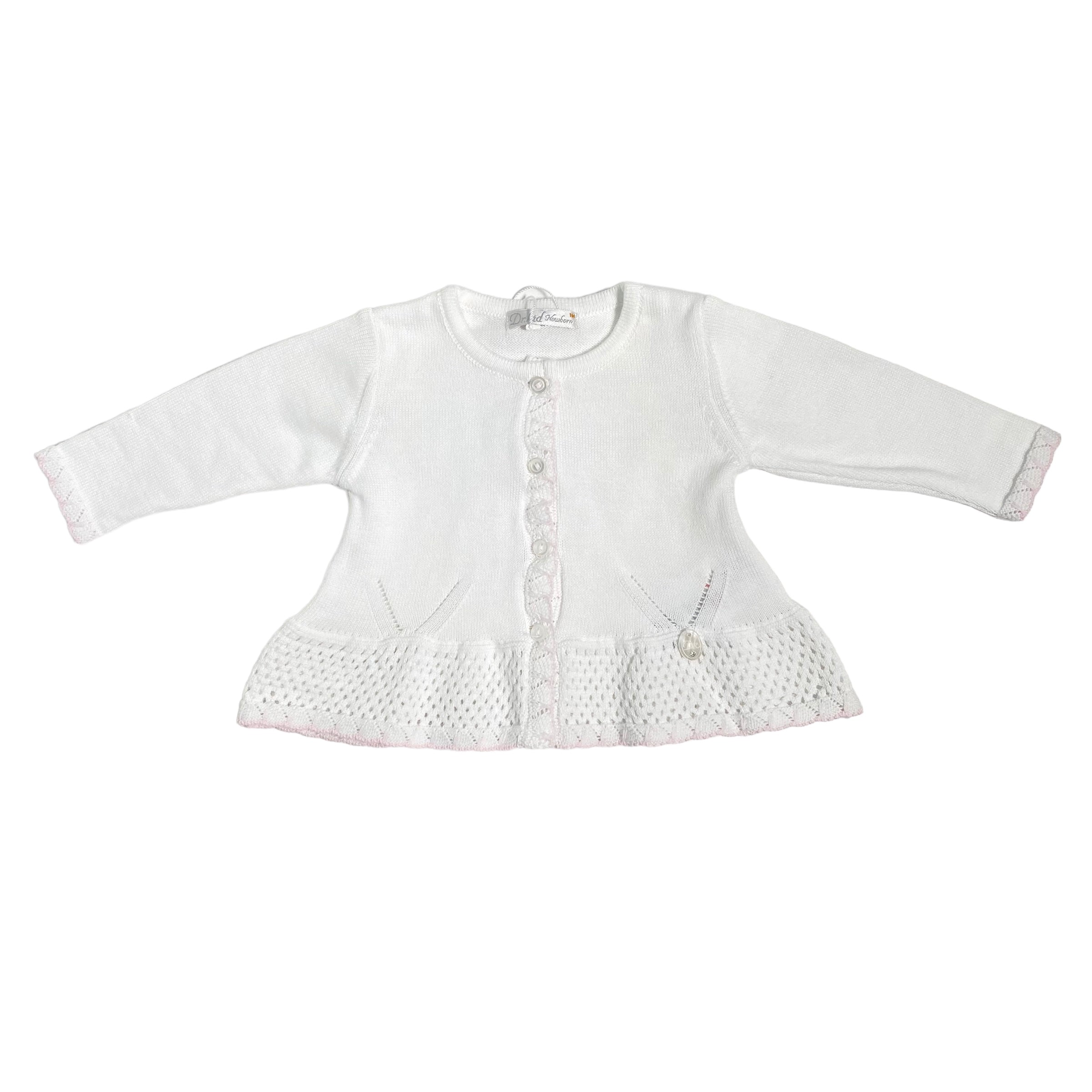 Cardigan In Filo Di Cotone Con Traforatura Neonata DR KID DK126 - DR KID - Luxury Kids
