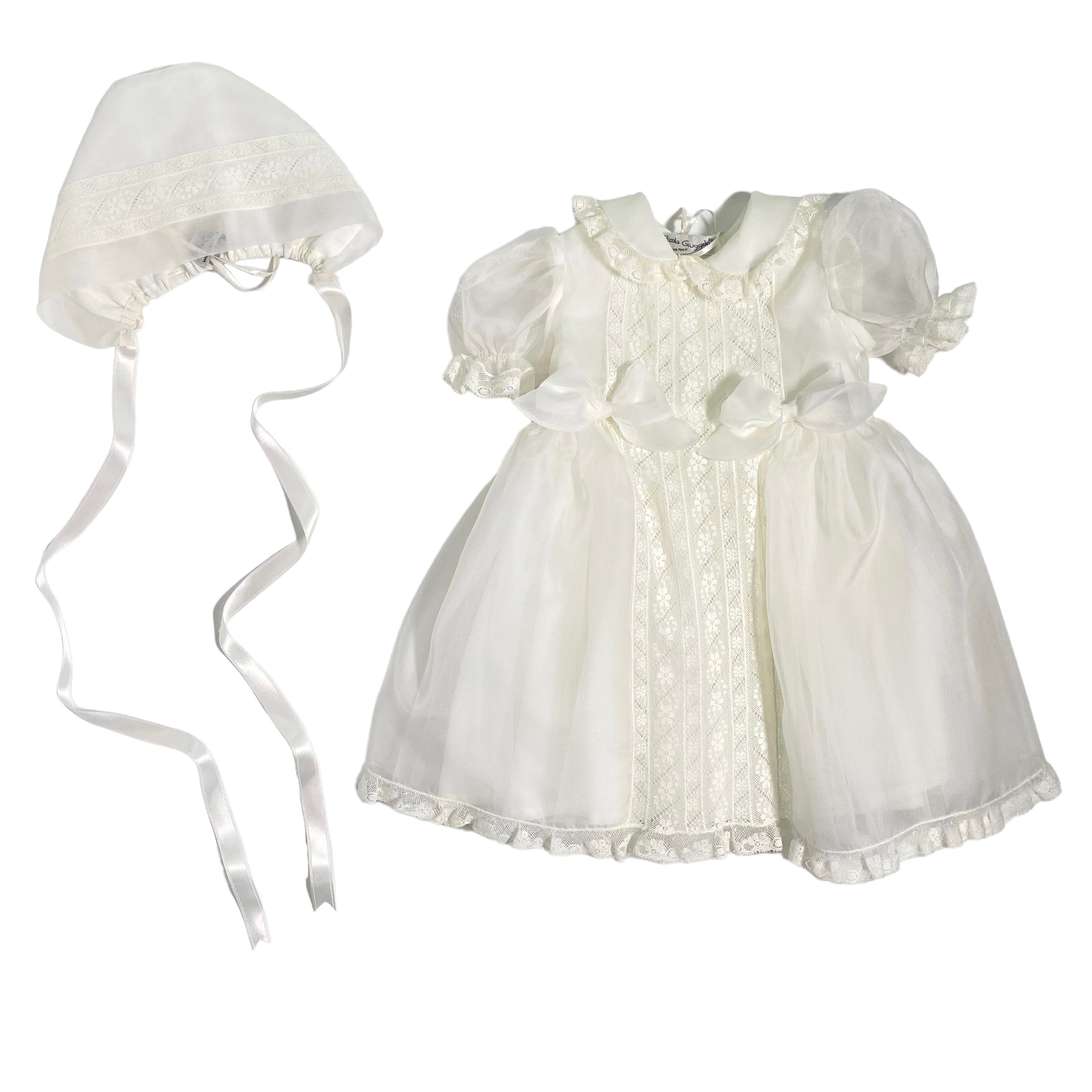 Abito Elegante Battesimale In Seta E Pizzo Panna Neonata PICCOLA GIUGGIOLA CHIESSI - PICCOLA GIUGGIOLA - Luxury Kids