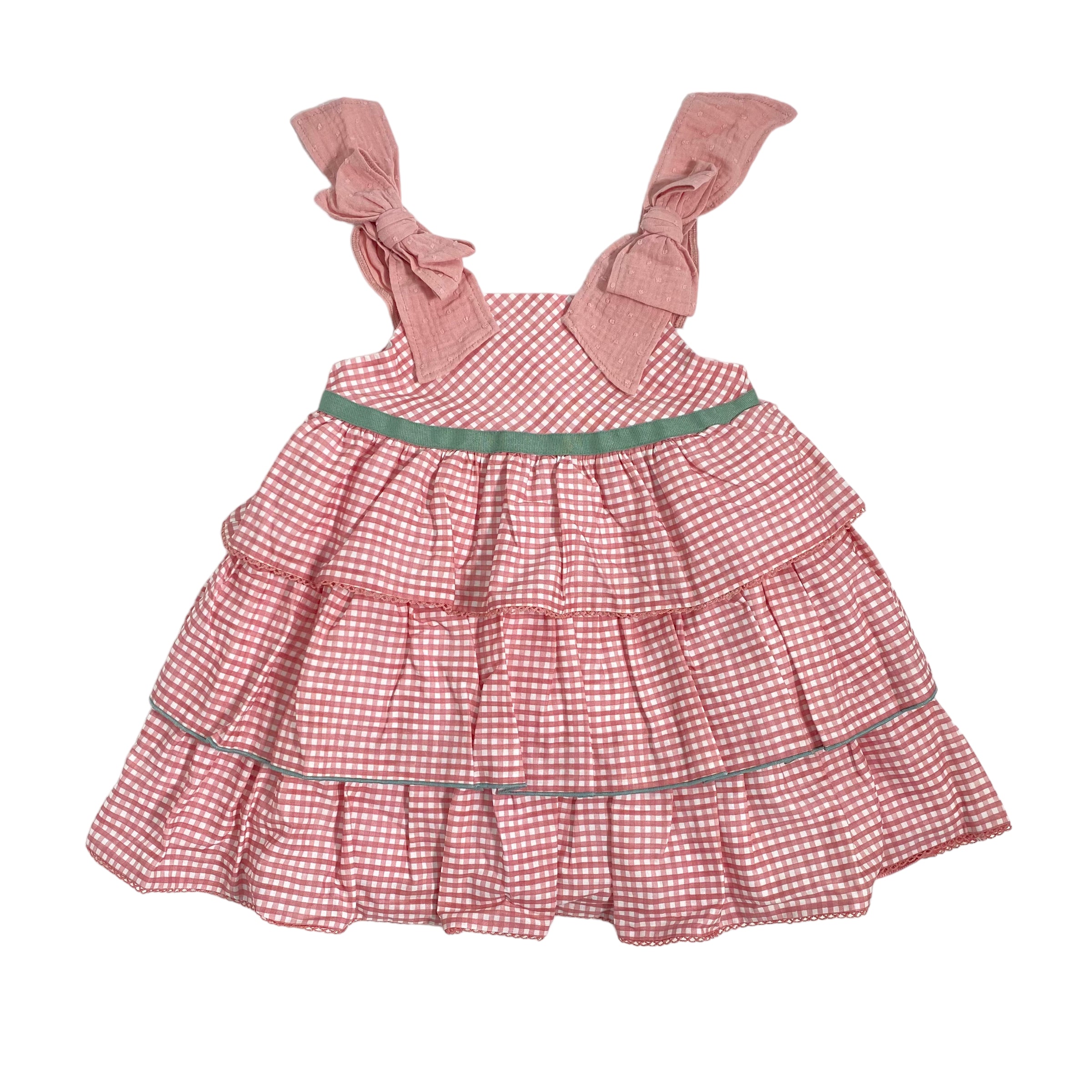 Abito Con Bretelline In Vichy Rosa Antico Bambina YOEDU 0516 - YOEDU - Luxury Kids