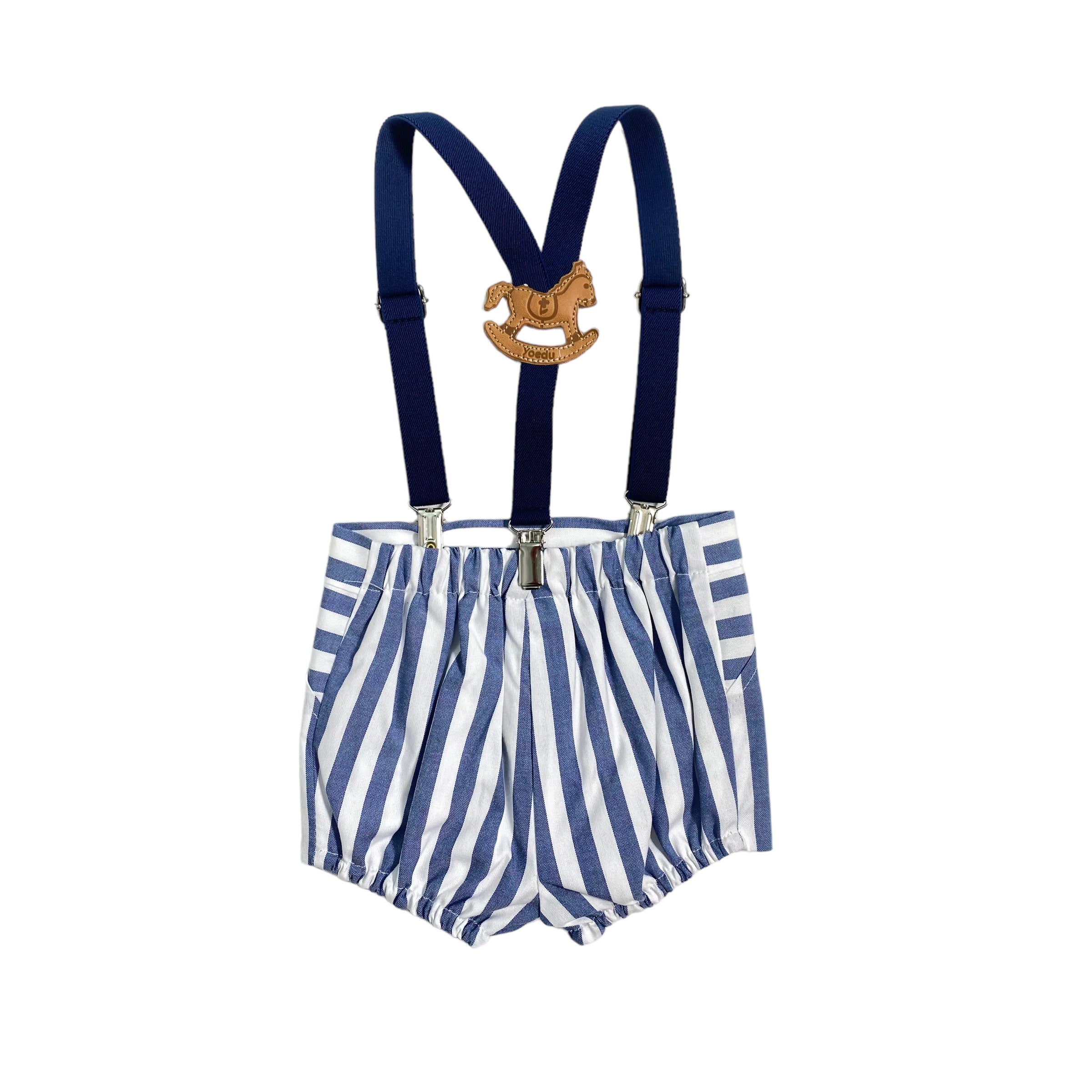 Bermuda a Righe Con Bretelle In Cotone Neonato YOEDU 3982 - YOEDU - Luxury Kids