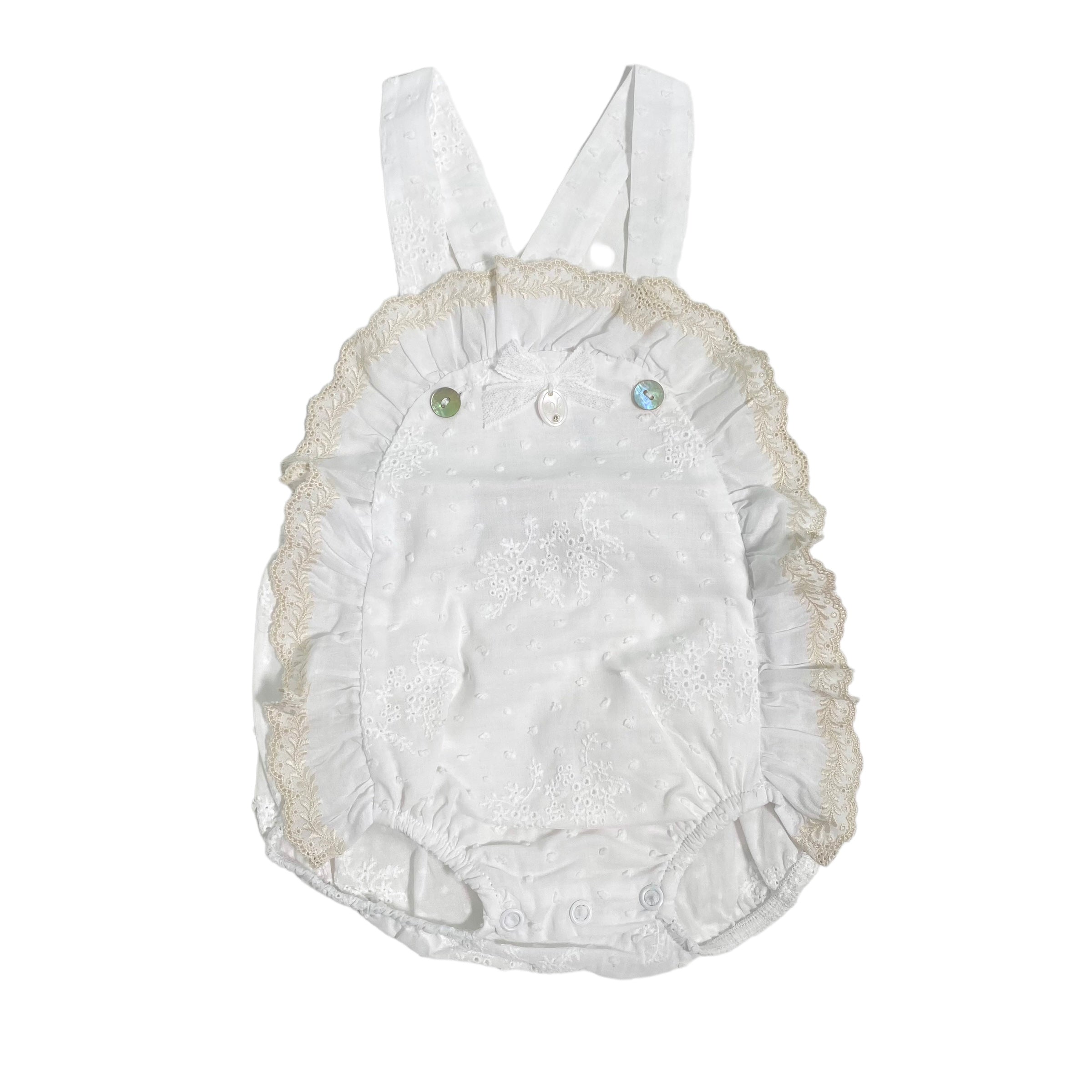 Salopette In Pizzo San Gallo Bianca Neonata DR KID DK165 - DR KID - Luxury Kids