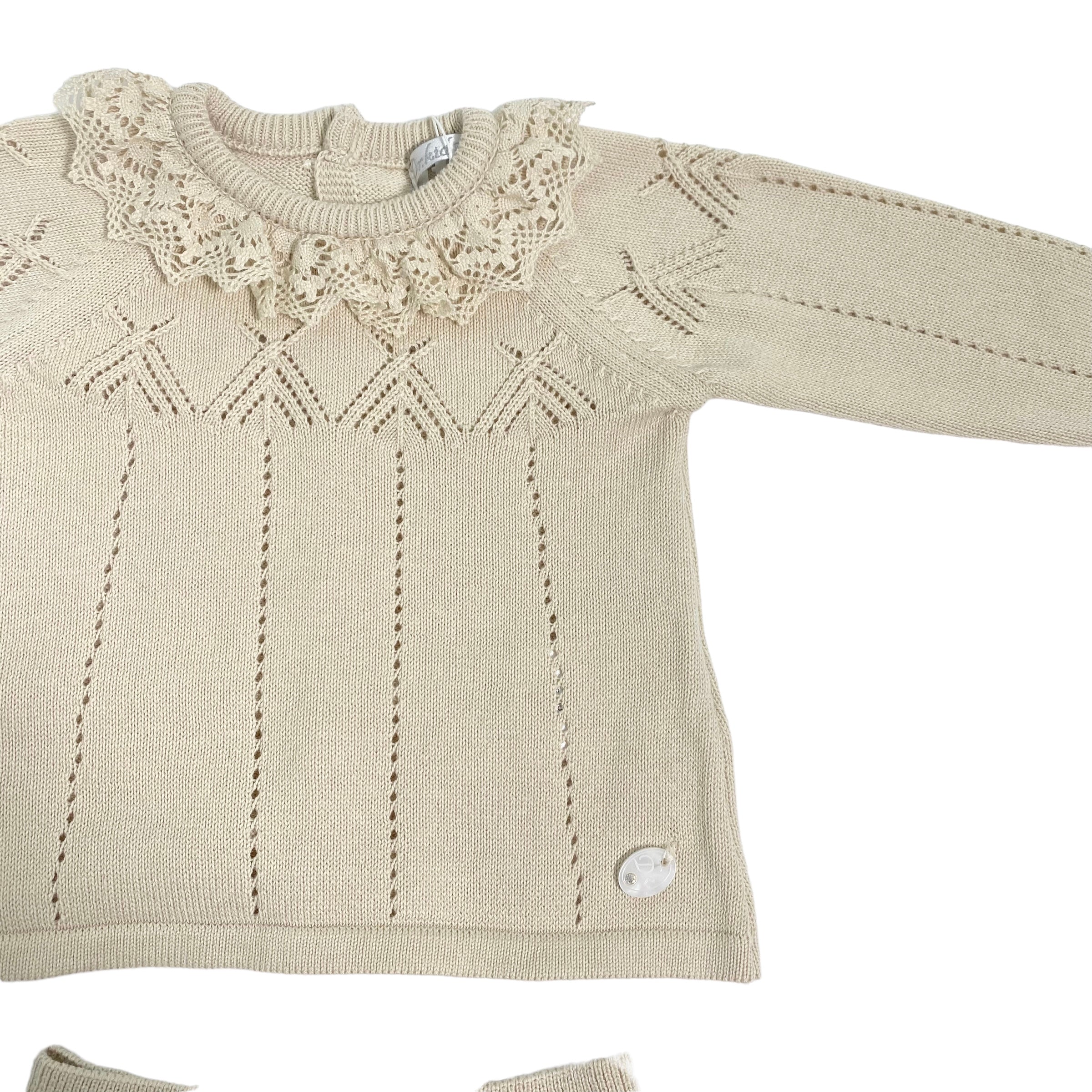 Tutina Spezzata In Filo Di Cotone Beige Neonata DR KID DK200 - DR KID - Luxury Kids