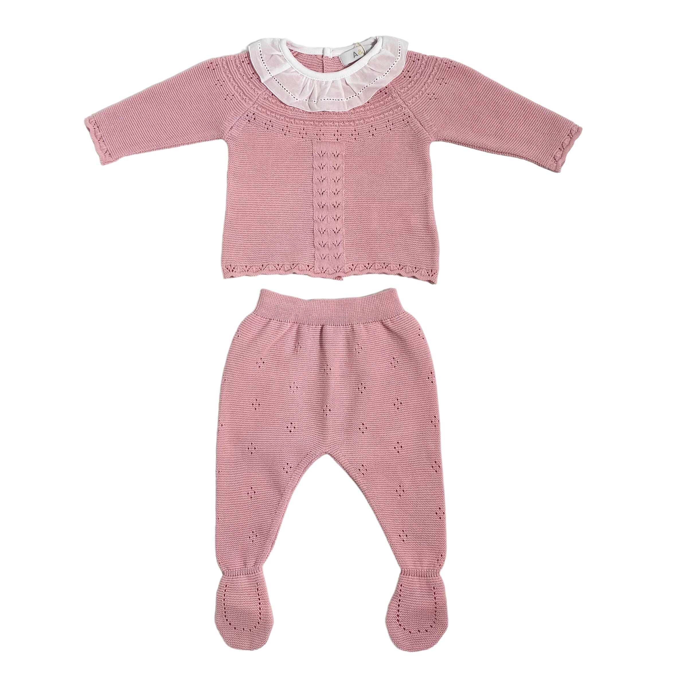 Tutina Spezzata In Filo Di Cotone Con Traforature Neonata A&J A&J166 - A&J - Luxury Kids