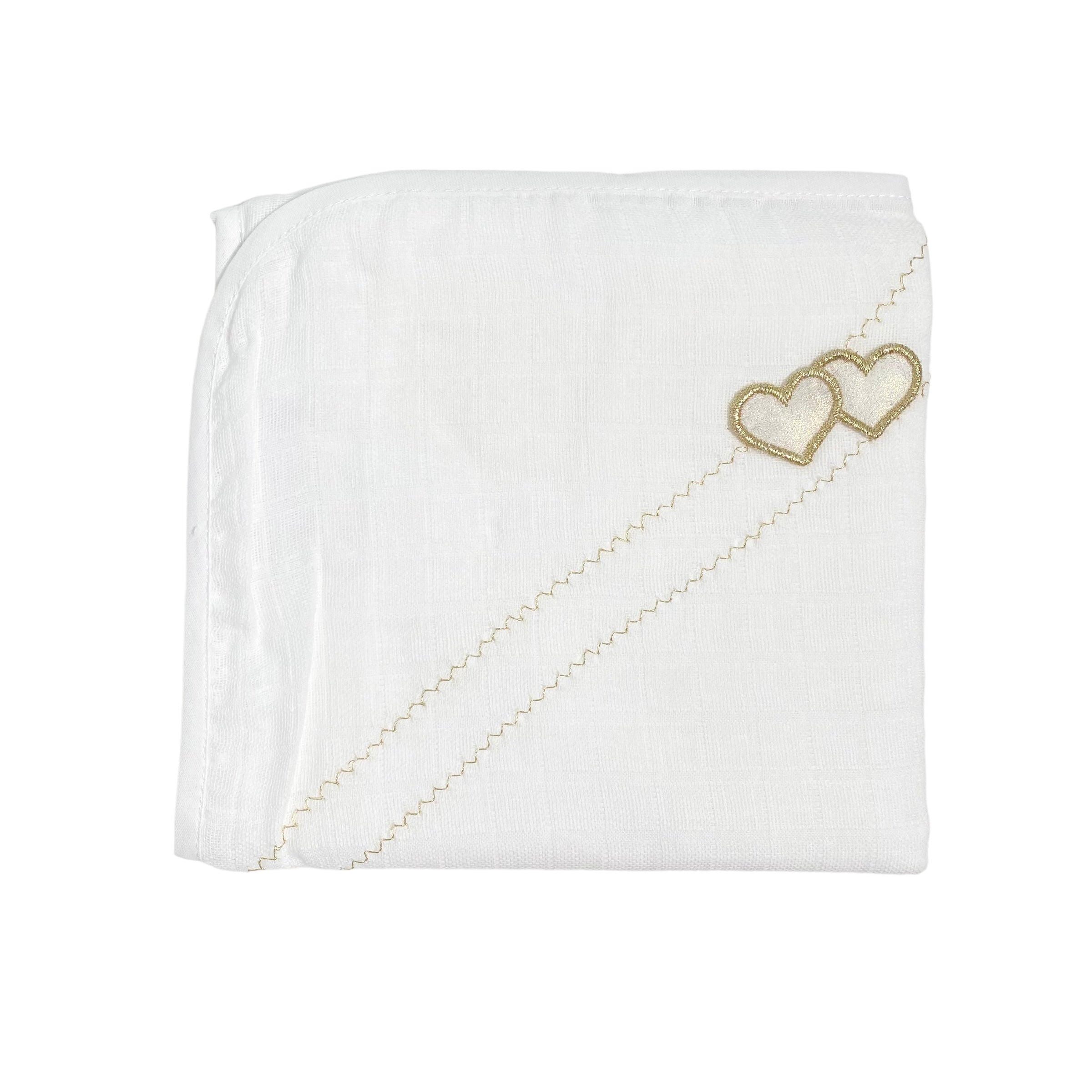Quadrato Di Garza Bianco Con Cucitura Oro E Applicazione Di Cuoricini Neonata LA SARTORIA DEI PICCOLI LQ351 - LA SARTORIA DEI PICCOLI - Luxury Kids