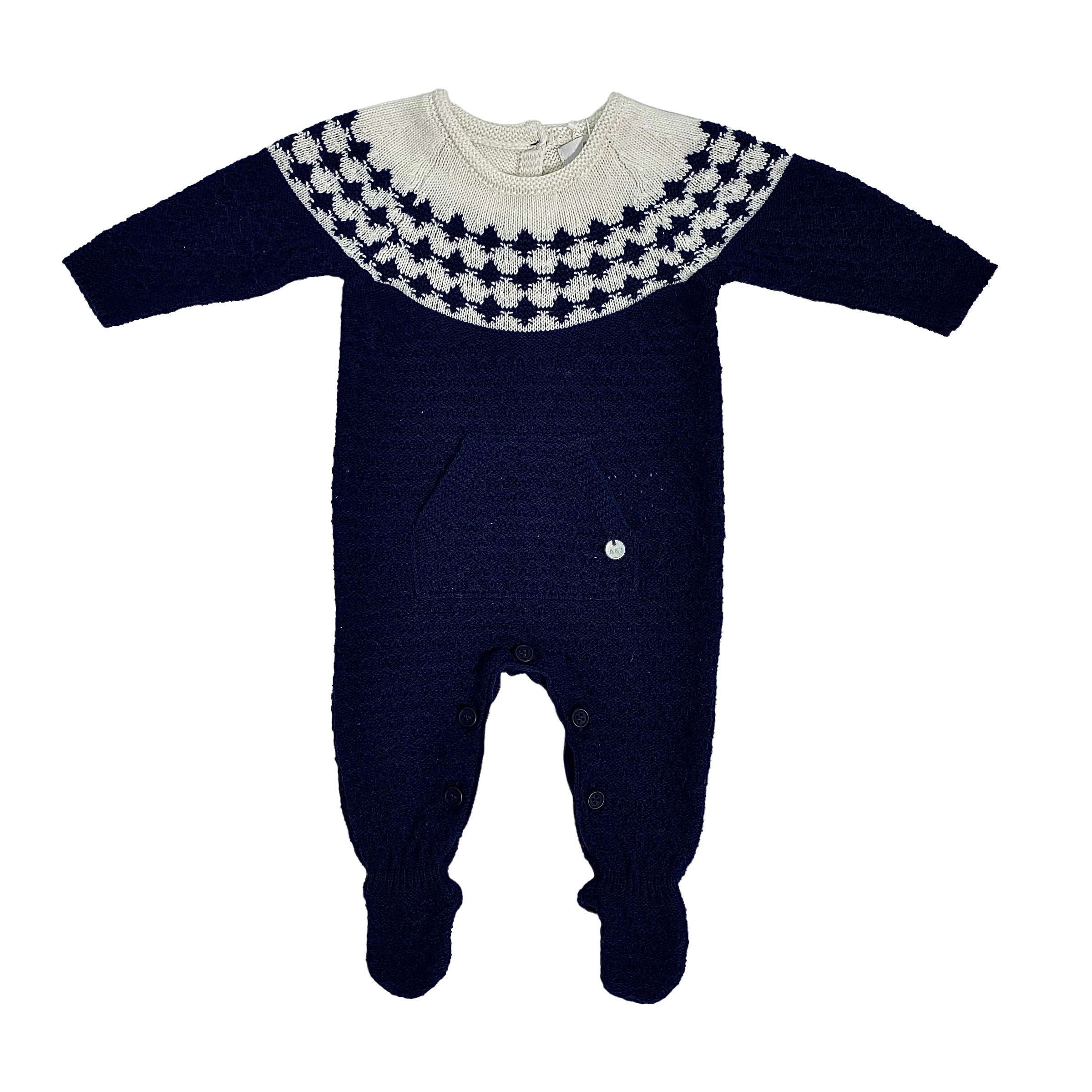 Tutina Intera In Caldo Cotone Girocollo Blu Neonato A&J 118 - A&J - LuxuryKids