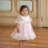 Abito Manica 3/4 in Tulle Rosa Neonata PATACHOU 3633289