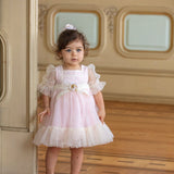 Abito Manica 3/4 in Tulle Rosa Neonata PATACHOU 3633289