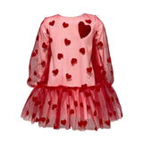 Abito Elegante Manica Lunga In Felpa E Tulle Con Cuori In Velluto Bambina DAGA 9521