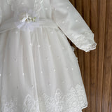 Long Sleeve Baptismal Dress for Baby Girl PONTO POR PONTO 5907