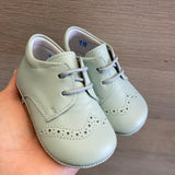 Leather Cradle Shoes With White Blue And Beige Newborn Laces INDEX 1678