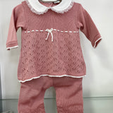 Tutina Spezzata In Filo Rosa Antico Neonata BEBE' MARGO' B03241