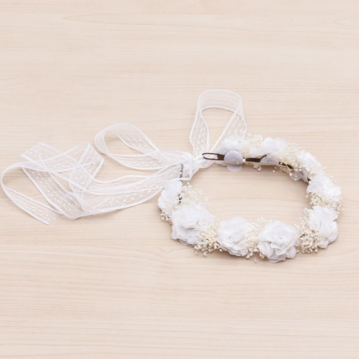 Coroncina Con Fiori E Nebbiolina e Nastri Neonata SIENA 6724