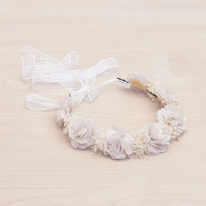 Coroncina Con Fiori E Nebbiolina e Nastri Neonata SIENA 7022