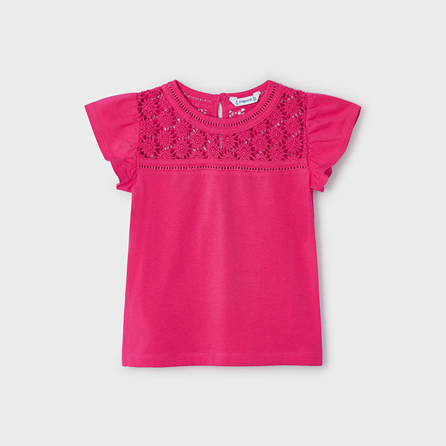 T-Shirt Guipure In Cotone Bambina MAYORAL 3078