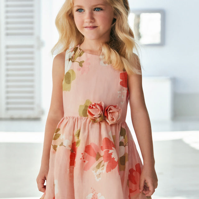 Abito Smanicato In Misto Lino Stampato Bambina MAYORAL 3911