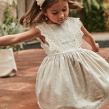 Abito Smanicato Elegante In Lino Con Pizzo Bambina MAYORAL 3910