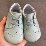 Leather Cradle Shoes With White Blue And Beige Newborn Laces INDEX 1678