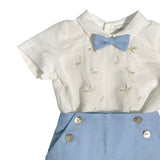 Completo Corto Elegante In Lino E Tulle Ricamato Con Bermuda Neonato PONTO POR PONTO 6123