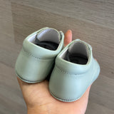 Leather Cradle Shoes With White Blue And Beige Newborn Laces INDEX 1678