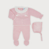 Tutina Spezzata Con Cuffia In Tessuto Anallergico Acrilico Neonata SARDON VE237