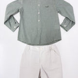 Completo Camicia E Bermuda In Misto Cotone  bianco-Verde Neonato DEL SUR 1247