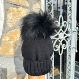 Cappello In Misto Lana Liscio Con Risvolto E Pom Pon In Volpe Bambino/a FURFANTE CT2100AV