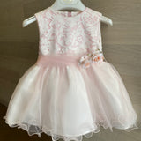 Elegantes ärmelloses Kleid mit rosa Spitzenmieder Neugeborenes BUFI B1192A