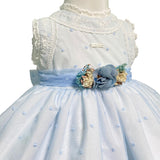 Abito Elegante Smanicato In Tulle Ricamato E Pizzo Celeste Bambina MIMOSA ARTEMISA