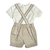 Completo Corto Elegante In Lino Con Bretrelle E Bermuda Neonato PONTO POR PONTO 6327