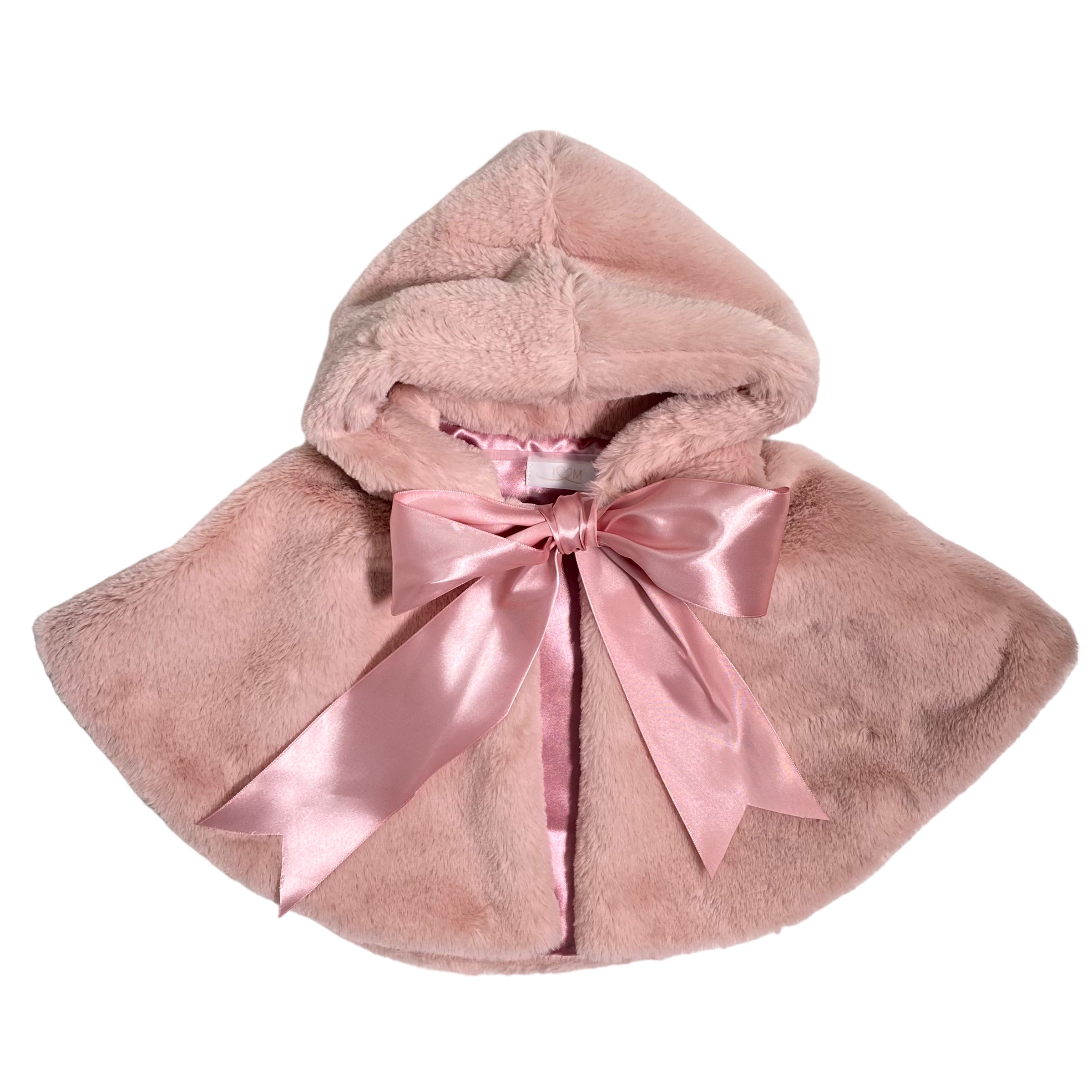 Mantella Elegante Con Cappuccio In Ecopelliccia Con Fiocco In Raso Neonata ISABEL A273