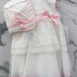 Abito Elegante Battesimale Con Cuffia E Culotte Bianco Neonata PONTO POR PONTO 5809