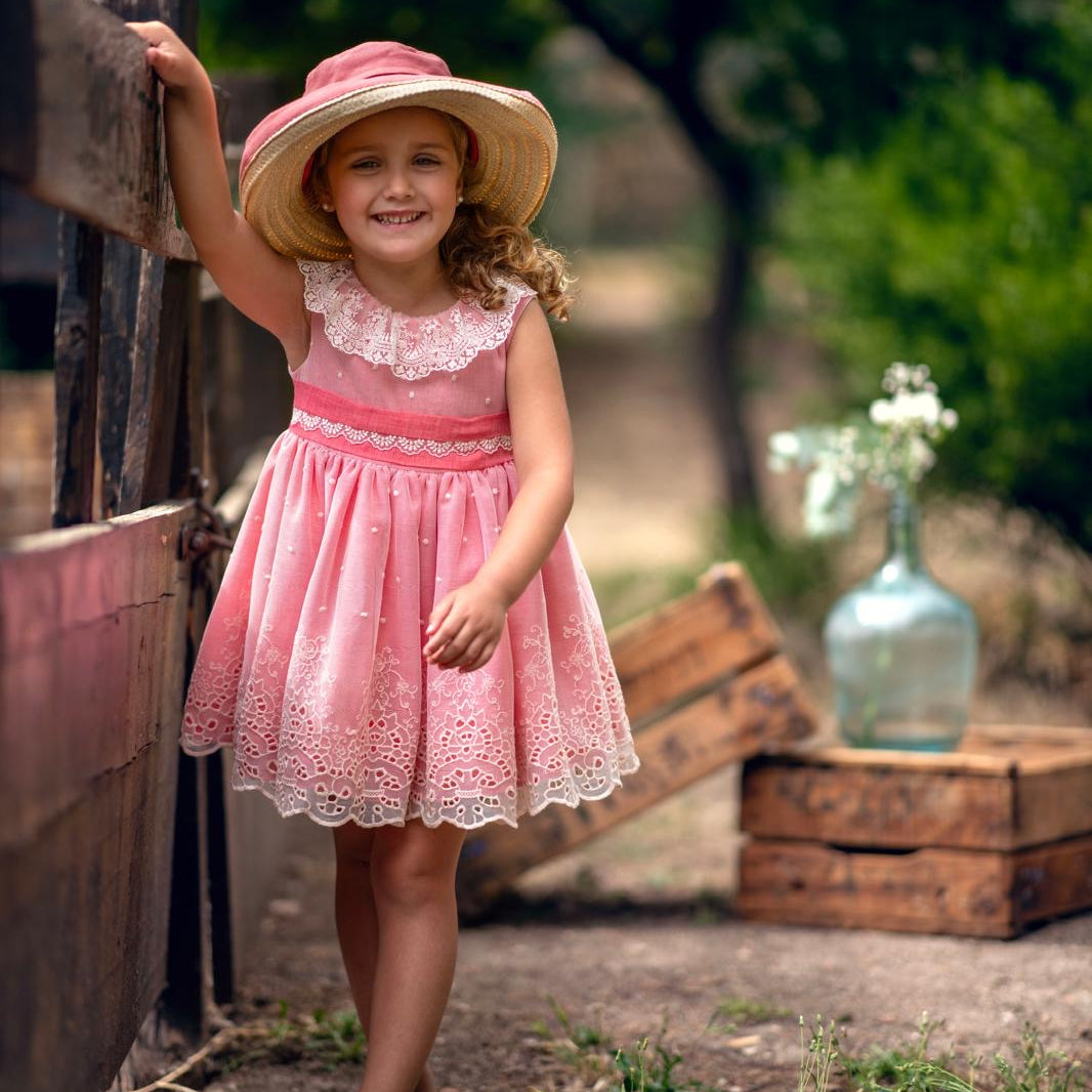 Abito Elegante Smanicato In Tulle Ricamato Bambina MIMOSA DUENDE