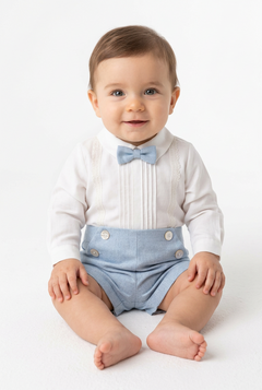 Completo Elegante In Caldo Cotone Con Camicia e Bermuda Neonato PONTO POR PONTO 6621