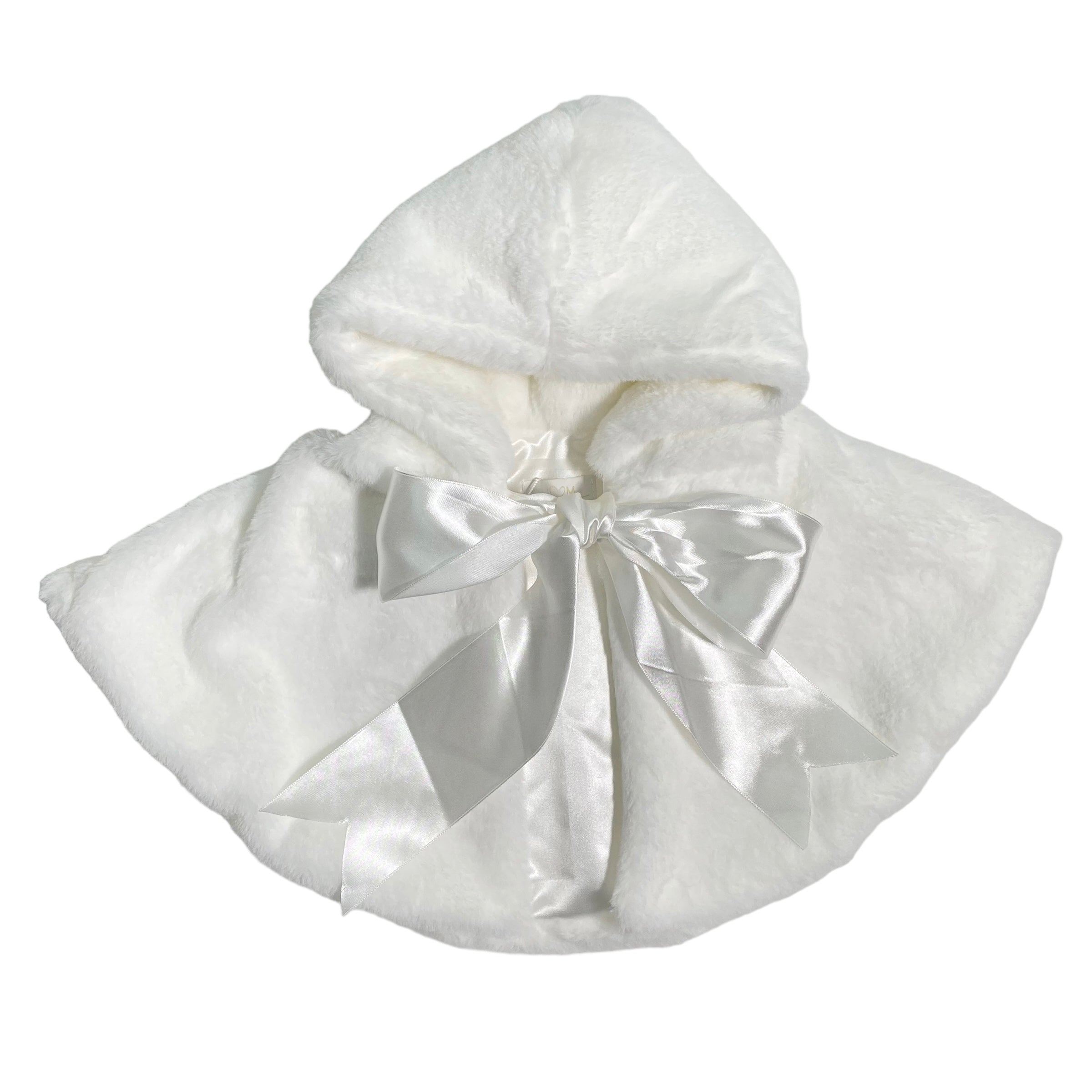 Mantella Elegante Con Cappuccio In Ecopelliccia Con Fiocco In Raso Neonata ISABEL A273