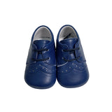 Leather Cradle Shoes With White Blue And Beige Newborn Laces INDEX 1678