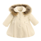 Cappotto Svasato In Boucle Con Cappuccio E Pelliccia Neonata BUFI B0522A