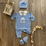 Set  Nascita In Lana Orsetto Neonato Azzurro BIMBALO'