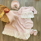 Set Nascita con Pizzo In Caldo Cotone Neonata Rosa Antico GRANLEI