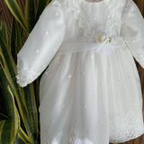 Long Sleeve Baptismal Dress for Baby Girl PONTO POR PONTO 5907