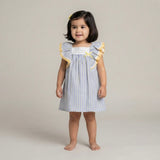 Baby Girl Blue and Yellow Striped Cotton Dress DEL SUR 0380